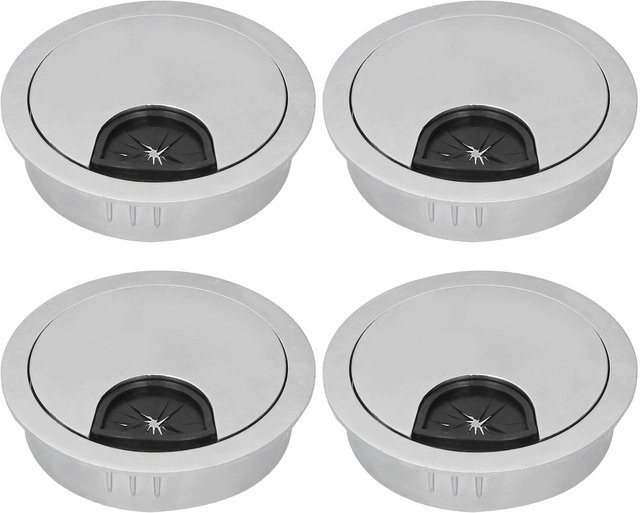 Neoglint 4er Set Kabeldurchlass für Schreibtisch aus Zinklegierung, Silber, Gebürstet - Bild 1