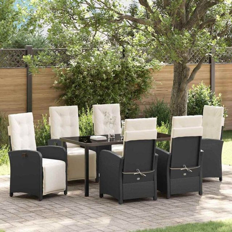 vidaXL Gartenmöbel-Set aus Polyrattan und Glas in Schwarz, 7-teilige moderne Essgruppe - Bild 1