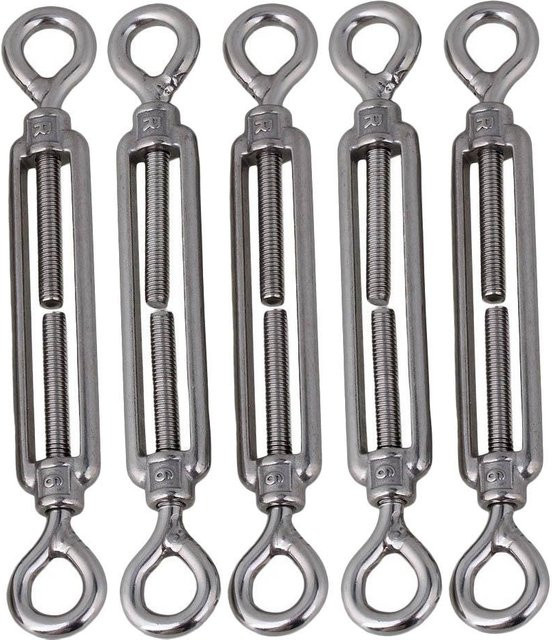 5er Set Binchi Outdoor Equipment Spannschlösser Auge zu Auge M6 aus 304 Edelstahl in Silber - Bild 1