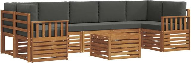 vidaXL Sofagarnitur 8-teilig in L-Form aus Massivholz Akazie mit Polstern in Anthrazit und Natur - Bild 1
