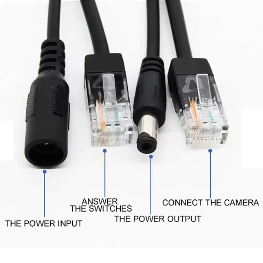 1 Paar passives POE-Adapterkabel mit RJ45-Splitter und Injektor, wasserdicht für den Außenbereich, 12–48 V, Farbe: Weiß - Bild 2