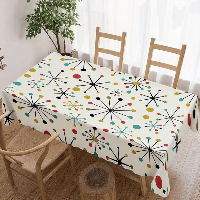 JINGYUE Pet Tischdecke Mid Century Modern Atom Design, rechteckig, weiß, wasserabweisend, B/L: 140 x 180 cm - Bild 1