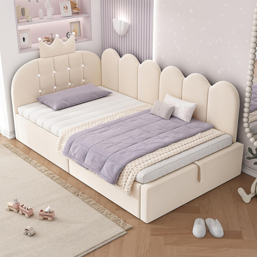 AB Store Polster-Tagesbett in L-Form mit hydraulischem Stauraum, Beige, B/T/H: 209 x 96 x 96 cm - Bild 2