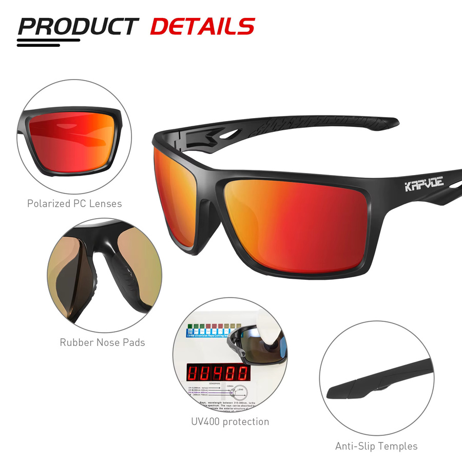 Kapvoe Sportsonnenbrille, Vollrand, Kunststoff, schwarz, Unisex, polarisiert - Bild 6