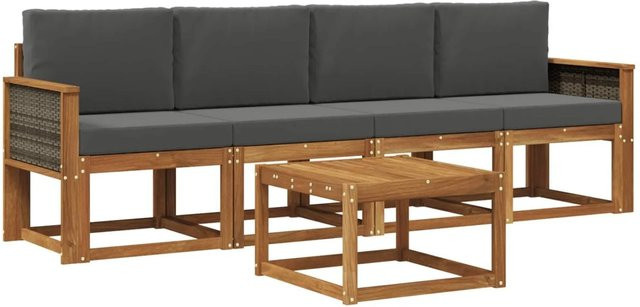 vidaXL Outdoor-Sofagarnitur aus Akazienholz mit Kissen und Couchtisch in Braun und Anthrazit - Bild 1