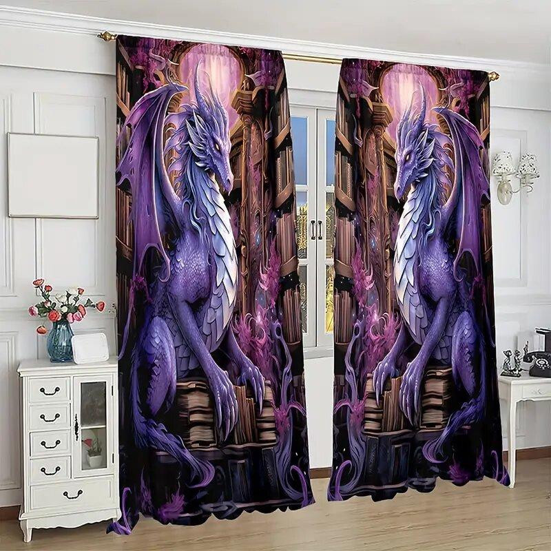 Tonnika Chen Vorhänge mit edlem Drachenmuster in Lila, Set aus 2 Stück, Breite: 100 cm, Höhe: 70 cm - Bild 4