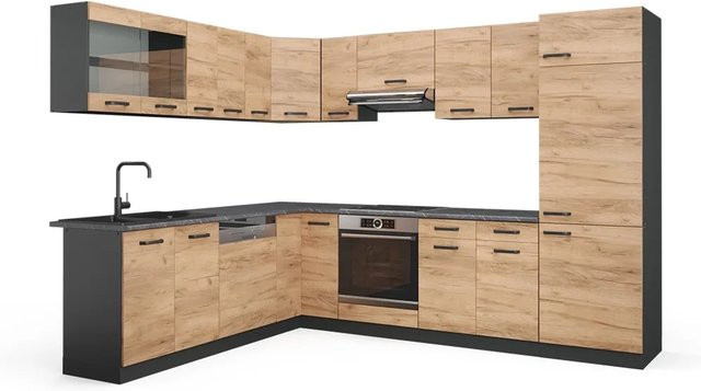Vicco R-Line Eckküche Goldkraft Eiche Anthrazit modern B/T/H: 227 x 287 cm - Bild 1