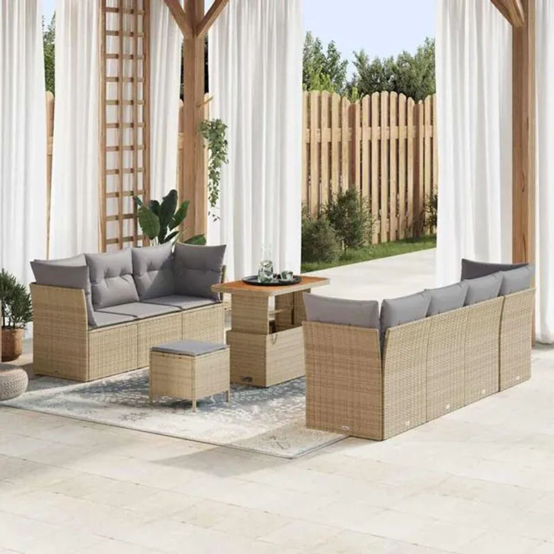 VIDAXL Polyrattan Garten-Sofa-Set aus 10 Teilen in Beige und Grau mit modernem Design und Metallgestell, B/T/H: 90 x 55 x 71 cm - Bild 1