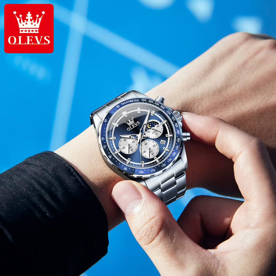 OLEVS Armbanduhr, Chronograph, Quarz, Edelstahl, Silber, Herren - Bild 3