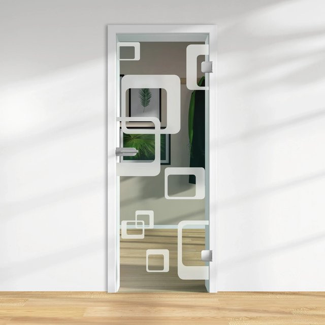 Skyscope Glasdrehtür ESG Floatglas mit Dekor Siebdruck in Weiß, Rechtsanschlag, H x B x T: 197,2 x 70,9 x 0,8 cm - Bild 1