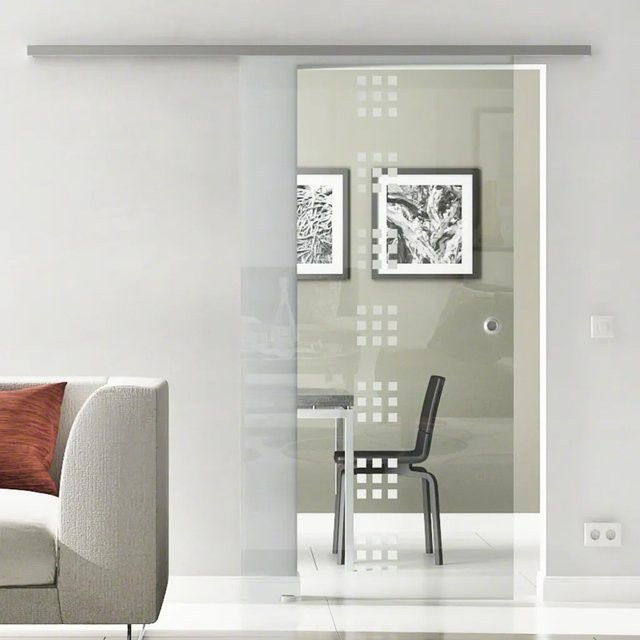 Levidor Glasschiebetür Komplettset Stuttgart in Silber und Transparent mit Griffmuschel, B/H: 90 x 205 cm - Bild 1