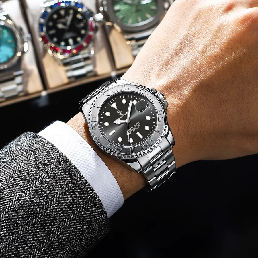POEDAGAR Armbanduhr Edelstahl, Quarz, Schwarz, Herren - Bild 5