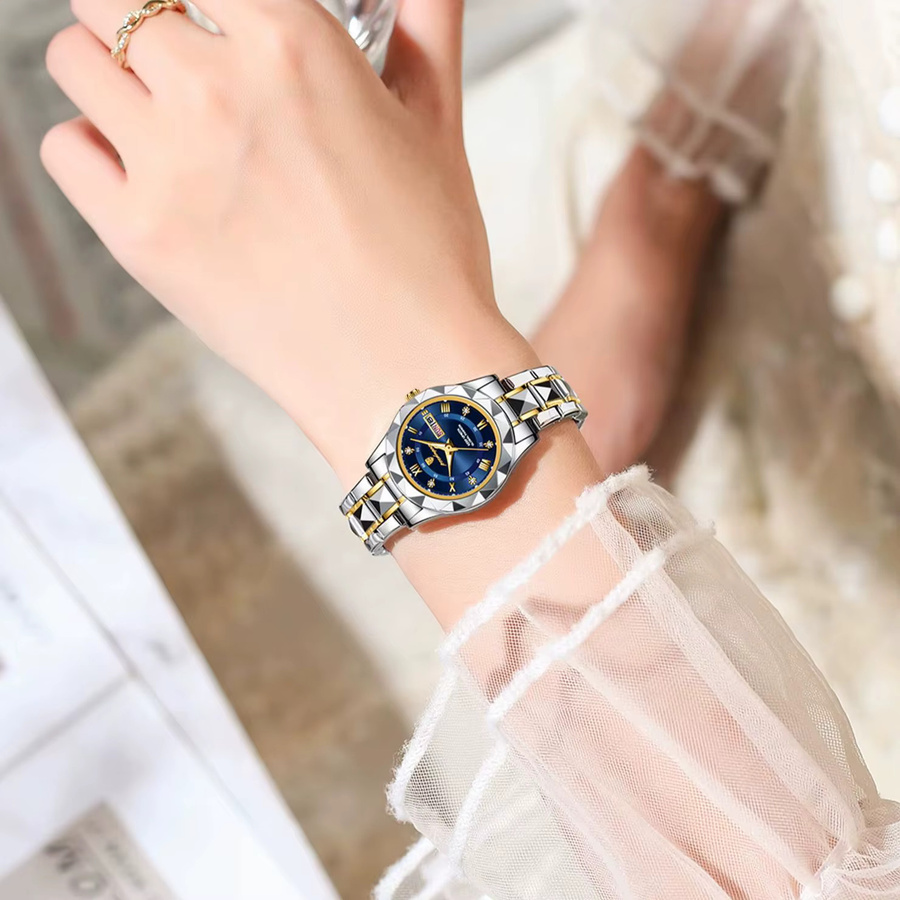 POEDAGAR Armbanduhr Edelstahl, Quarz, Damen, Wochentag, Datum - Bild 5