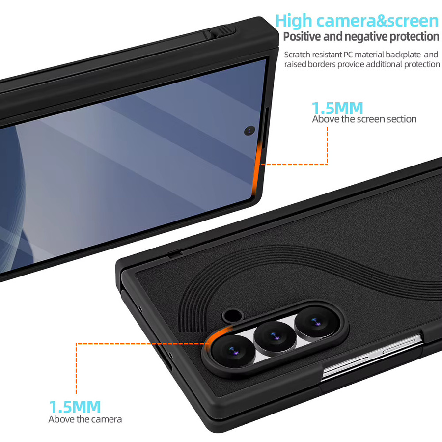 Magnetische Schutzhülle mit vollständiger Abdeckung inklusive S-Pen und Frontscheiben-Glasfolie für Samsung Galaxy Z Fold 7 und Fold 6 in Schwarz - Bild 4