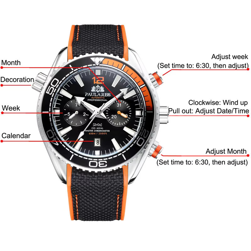 PAULAREIS P Armbanduhr Automatik, Edelstahl, Kautschuk, Silber, Herren - Bild 5