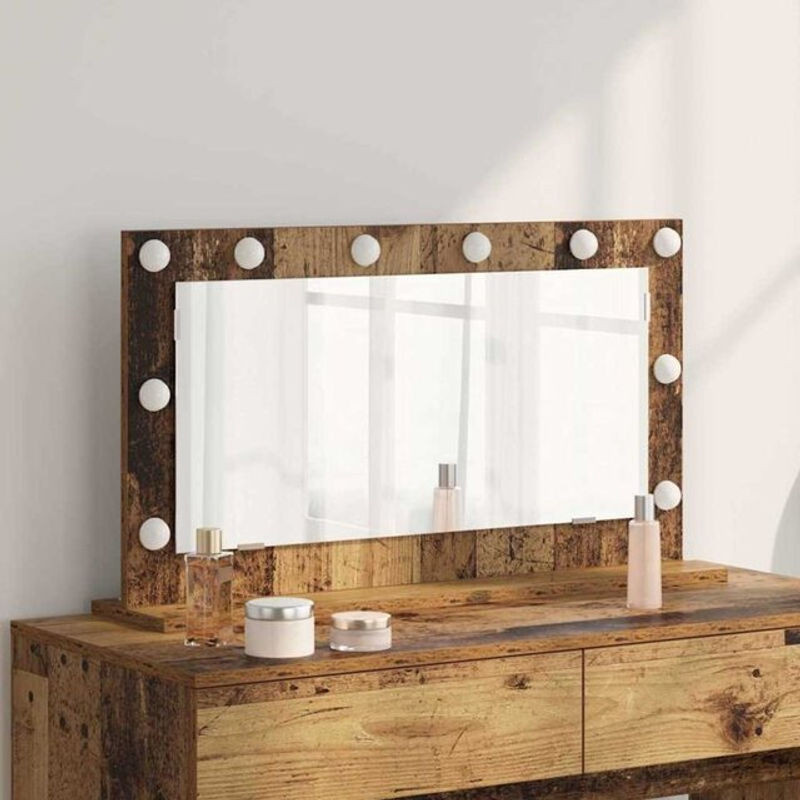 Vidaxl Wandspiegel mit LED-Beleuchtung aus Holz in Braun, Rechteckig, B: 80 cm, H: 80 cm, T: 18 cm - Bild 1