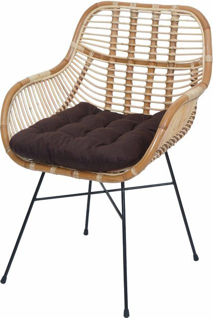 Esszimmerstuhl MCW-P17 aus Rattan und Metall mit Polsterung in Braun - Bild 1