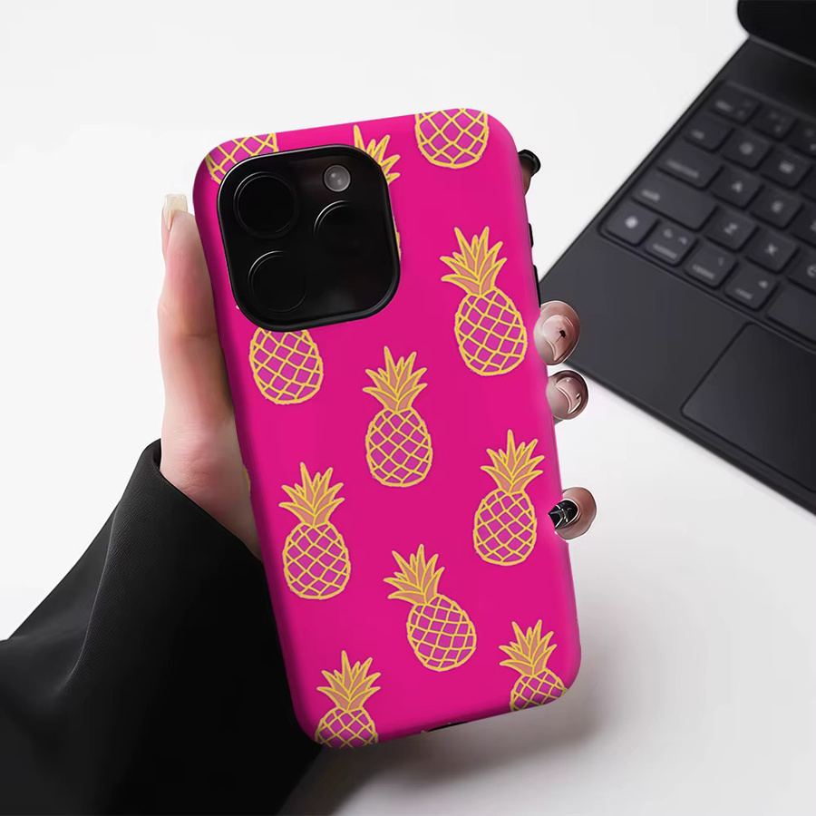 Potdemiel Handyhülle mit rosa Ananas-Muster für iPhone 17 16 15 14 13 Pro Max Plus, robuste Ein- und Doppelschicht-Schutzhülle - Bild 4