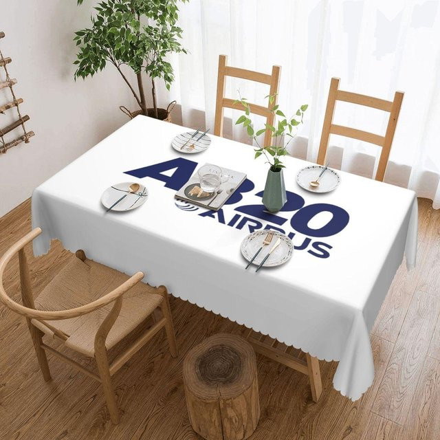 Personalisierte rechteckige Tischdecke mit Airbus A320 Logo von JINGYUE Pet, wasserabweisend, grau/weiß, B: 137 cm, T: 183 cm - Bild 1