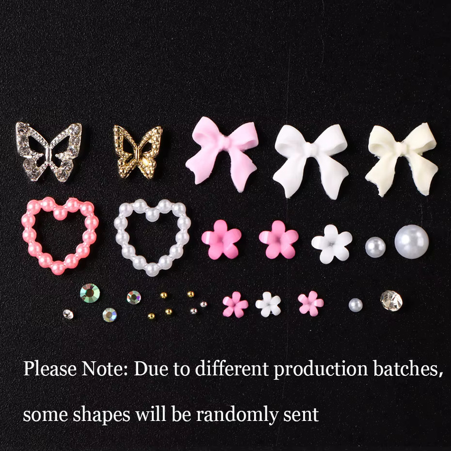12-Gitter-Set 3D-Nagelkunst-Charms, mehrfarbig, Schmetterling, Blumen, Schleife, Strass - Bild 3