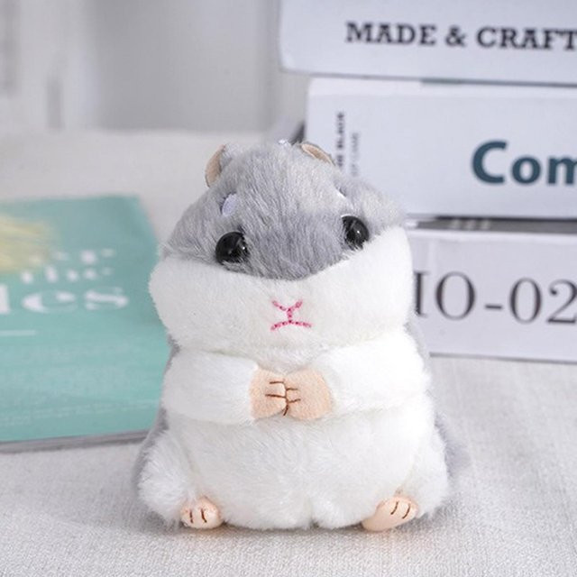 Schlüsselanhänger Hamsterpuppe Plüschtier, Kunstpelz, dunkelgrau, Damen Mädchen - Bild 1