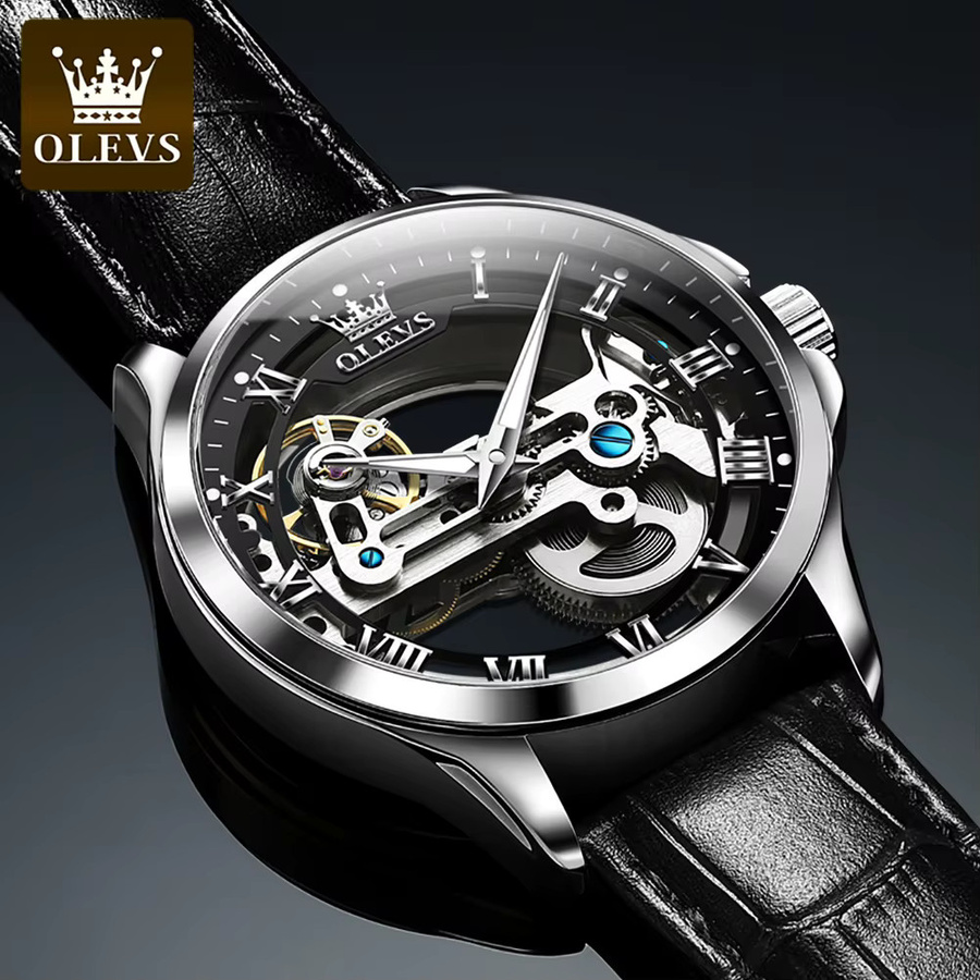 OLEVS Armbanduhr, Automatik, Leder, Schwarz, Herren - Bild 2