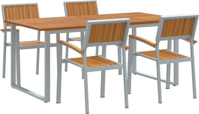 vidaXL 5-tlg Garten-Essgruppe aus Akazienholz und grauem Metall für Terrasse und Garten - Bild 1
