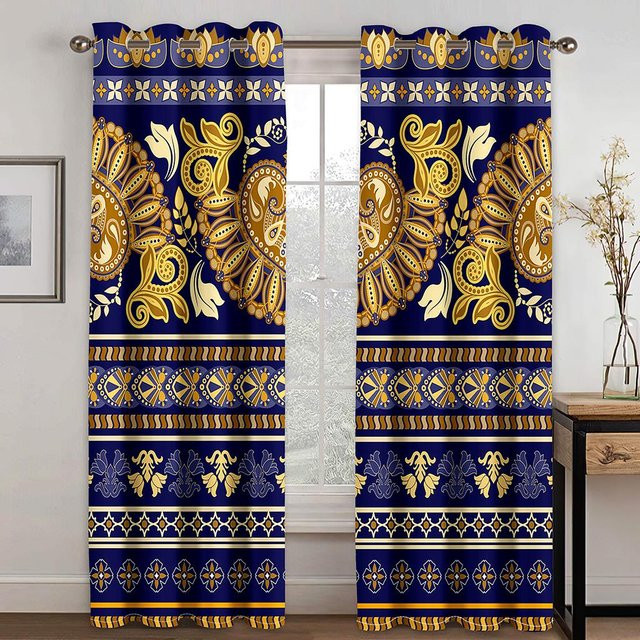 A Family Of Home Textiles Barock Luxus Designer Vorhang in Schwarz und Gold, 2 Panels, halbtransparent, Höhe: 270 cm, Breite: 240 cm - Bild 1