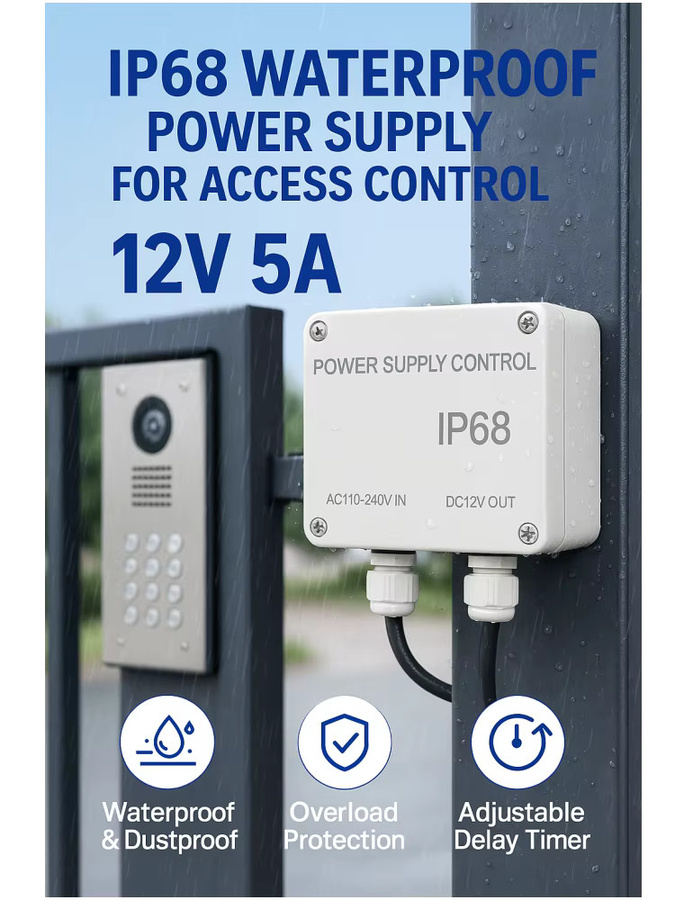 WITSNK IP68 Wasserdichte Stromversorgung für die Zugangskontrolle im Freien, 12 V, 5 A, mit einstellbarem Verzögerungstimer und Überlastschutz, Weiß - Bild 6
