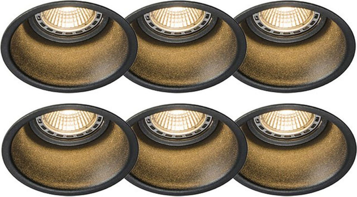 QAZQA Set mit 6 runden Einbauspots aus Aluminium in Schwarz mit GU10 Fassung für modernes Design - Bild 1