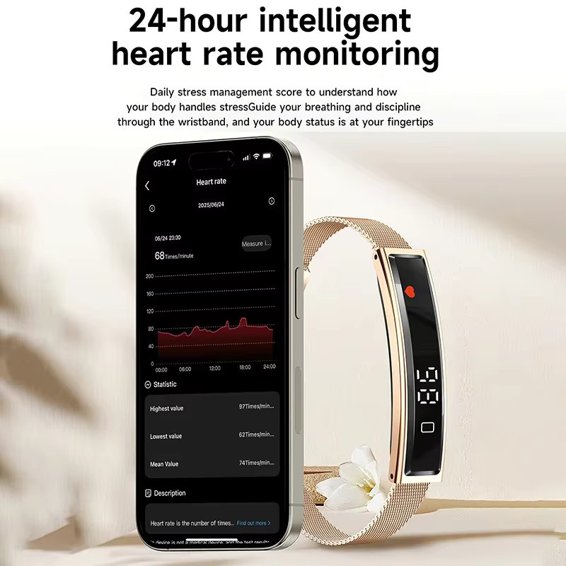 Luxuglow Smart Armband Gold mit Herzfrequenzmonitor und Fitness Tracker für Damen und Herren, wasserdicht - Bild 3