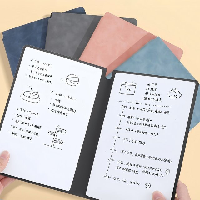 Wiederverwendbares A5 Leder-Whiteboard-Notizbuch als blanko Memo-Block und Wochenplaner in Blau und Weiß - Bild 1