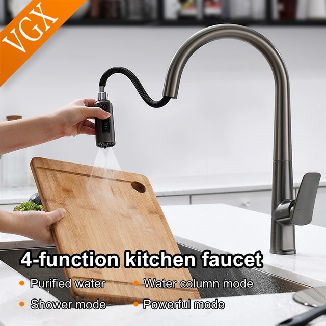 VGX Küchenarmatur mit Dual-Auslauf und Wasserfilter in Mattschwarz mit ausziehbarem Brausekopf - Bild 1