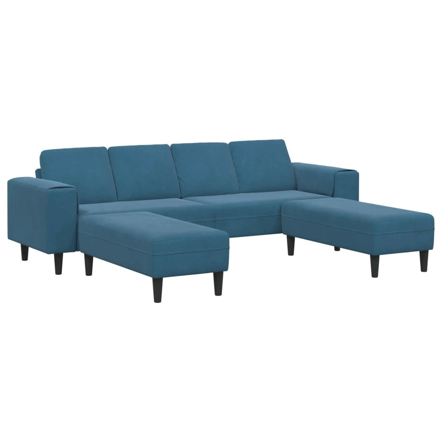 vidaXL Wohnzimmer Couch Set in L-Form, 3-teilig, Blau, Modernes Polsterdesign mit passendem Ottoman und Dekokissen - Bild 2