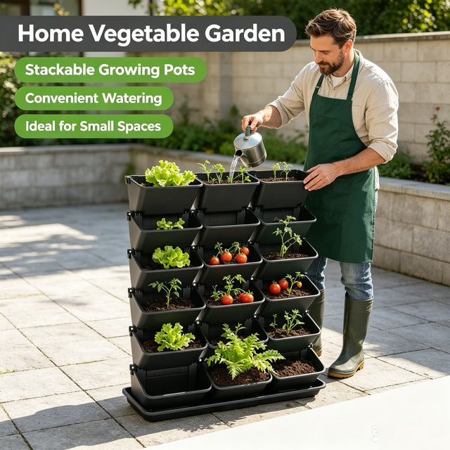 18-teiliger vertikaler Wandpflanzer mit Selbstbewässerung, modularer Pflanzsystem aus Kunststoff für Balkon und Garten, Schwarz oder Grün - Bild 1