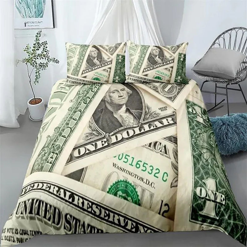 Bettwäsche-Set Your Warm Home mit Dollar-Muster in Grün, 3-teilig aus Polyester, King-Size, B/H: 210 x 210 cm, inklusive Kissenbezügen 50 x 70 cm - Bild 2