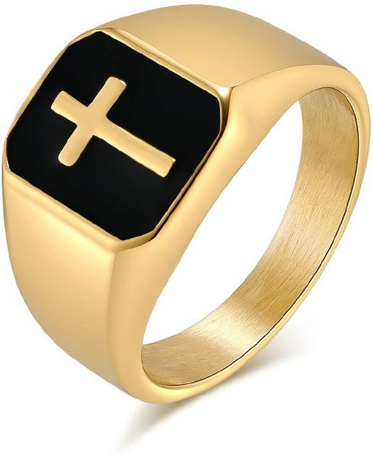 YIRAN Ring Edelstahl, Kreuz, Schwarz, Herren, Unisex - Bild 1