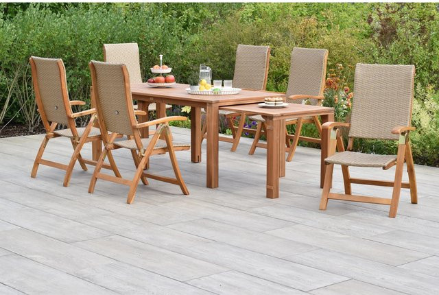 Merxx Capri Gartenmöbel-Set 7-teilig aus Akazienholz in Braun mit ausziehbarem Gartentisch und 6 Klappsesseln - Bild 1