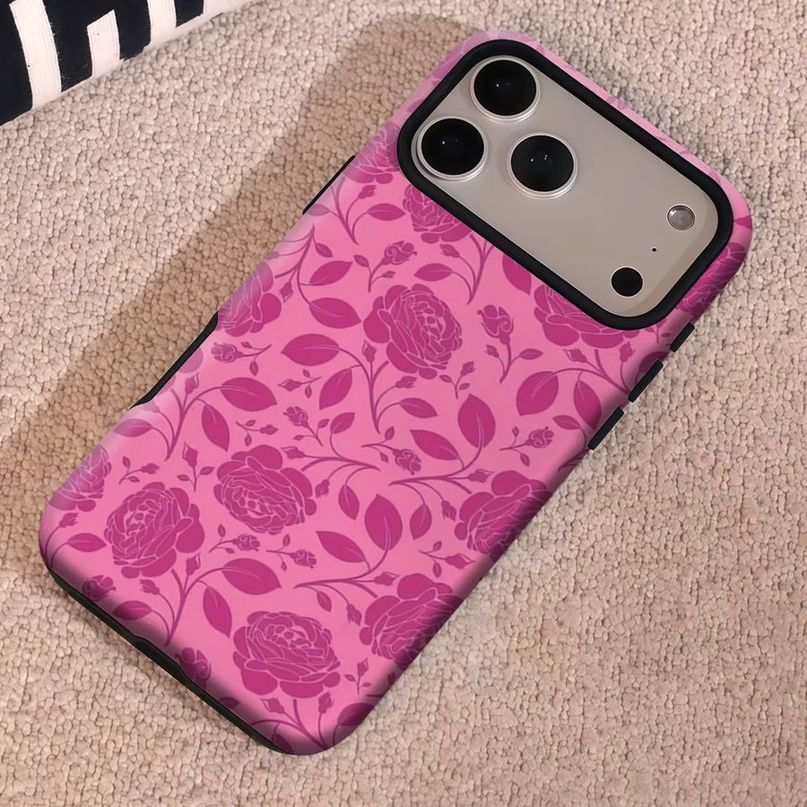 Potdemiel Handyhülle Pink Rose Weave für iPhone 17 16 15 14 13 Pro Max Plus mit Magnetfunktion und Double-Layer Tough Case Design - Bild 5