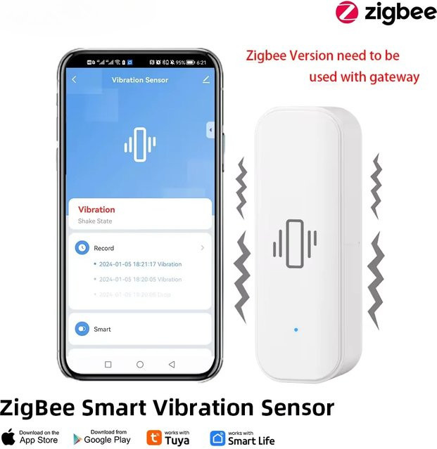 iHseno Zigbee Smart Vibrationssensor in Weiß mit Echtzeit-Bewegungs-Schock-Alarm und Tuya Smart Life App Benachrichtigung - Bild 1
