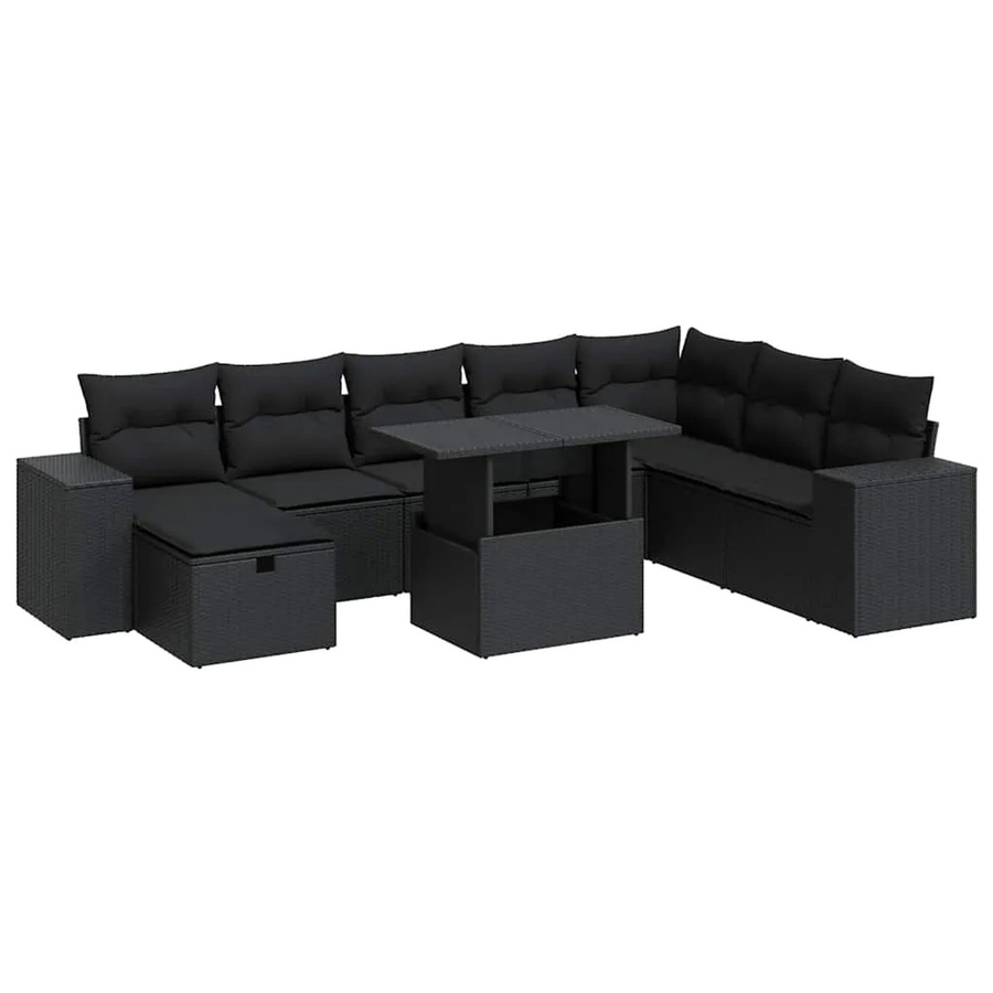 vidaXL 9-teilige Garten-Sofagarnitur aus Poly-Rattan mit Kissen in Schwarz - Bild 2