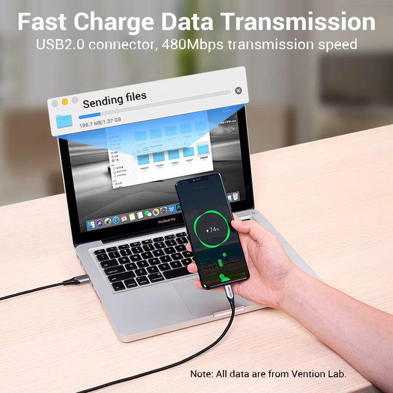 Vention USB Typ-C Kabel Schwarz für Samsung Poco S21 und Xiaomi Redmi Note 8 mit 3A Schnellladung und Datenübertragung - Bild 6
