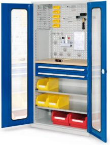 Kappes Schubladenschrank RasterPlan Mod. 34 in Grau mit Sichtfenstertüren, internen Schubladen und Regalböden, H: 195 cm, B: 100 cm, T: 60 cm - Bild 1