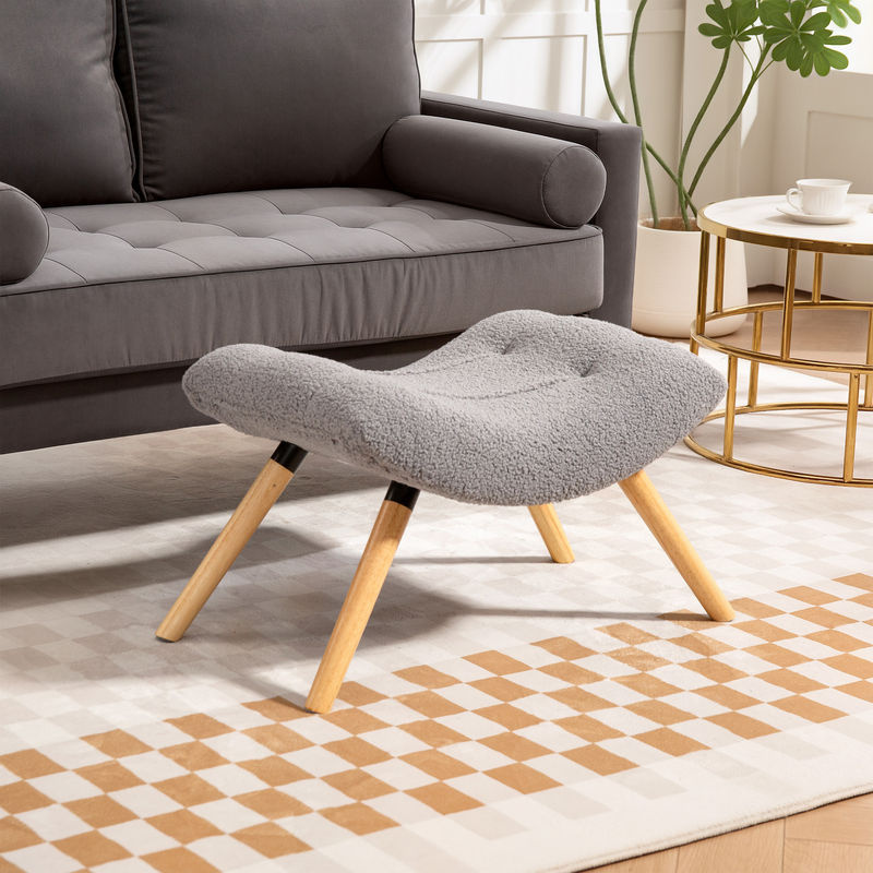HOMCOM Sitzhocker mit Berberfleece-Stoff in Hellgrau, Polsterhocker aus Buchenholz für Wohnzimmer und Schlafzimmer, B/T/H: 67 x 45 x 38 cm - Bild 2