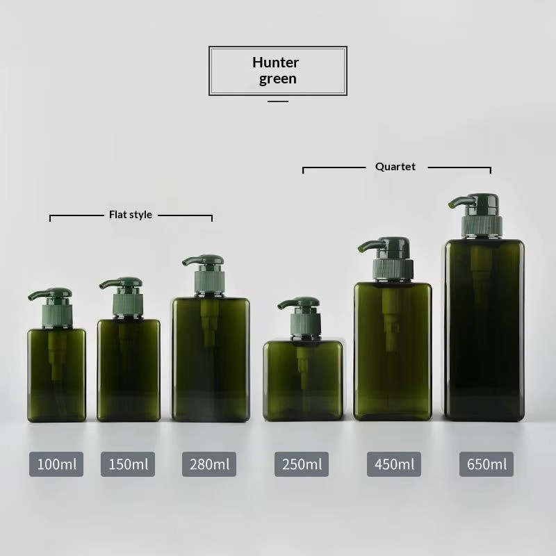 AESTHTANY Quadratischer Seifenspender aus Kunststoff, Nachfüllbare Shampoo- und Duschgel-Flasche mit Pumpe, Grün, 100 ml bis 650 ml - Bild 3