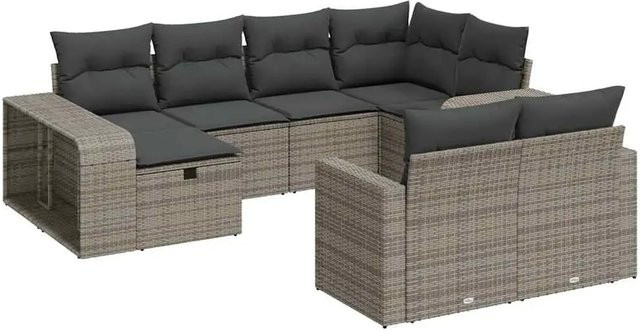 vidaXL 10-tlg. Garten-Sofagarnitur in L-Form aus Poly-Rattan mit Kissen in Grau - Bild 1