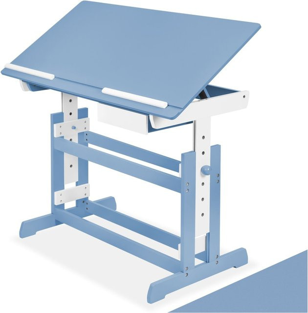 tectake Schreibtisch aus MDF-Holz mit neigbarer Tischplatte und Höhenverstellbarkeit in Blau, B/T/H: 109 x 55 x 94 cm - Bild 1