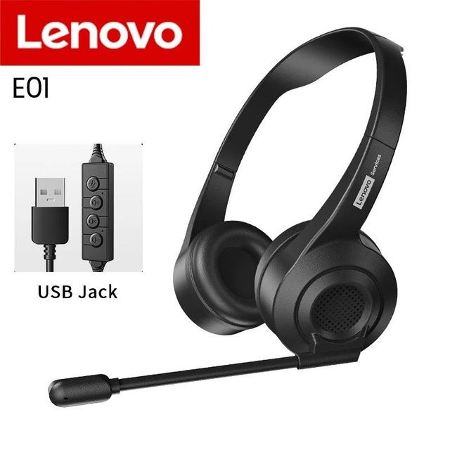 Lenovo E01 Gaming-Headset Schwarz mit drehbarem HD-Mikrofon und USB-C Anschluss On-Ear Stereo-Headset für Gaming, Online-Unterricht und Büro - Bild 1