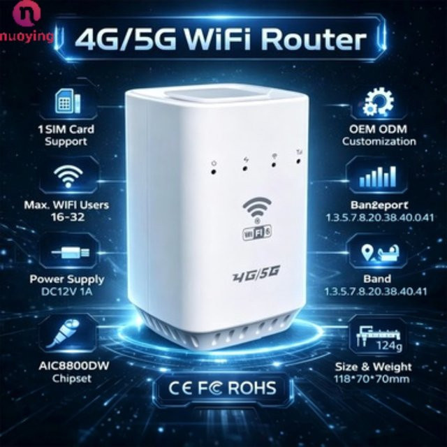NUOYING 4G WiFi6 Router in Weiß mit integriertem SIM-Kartensteckplatz, 2,4GHz kabellosem Hotspot, USB Typ-C und WAN/LAN-Anschluss für dein Heimnetzwerk - Bild 1