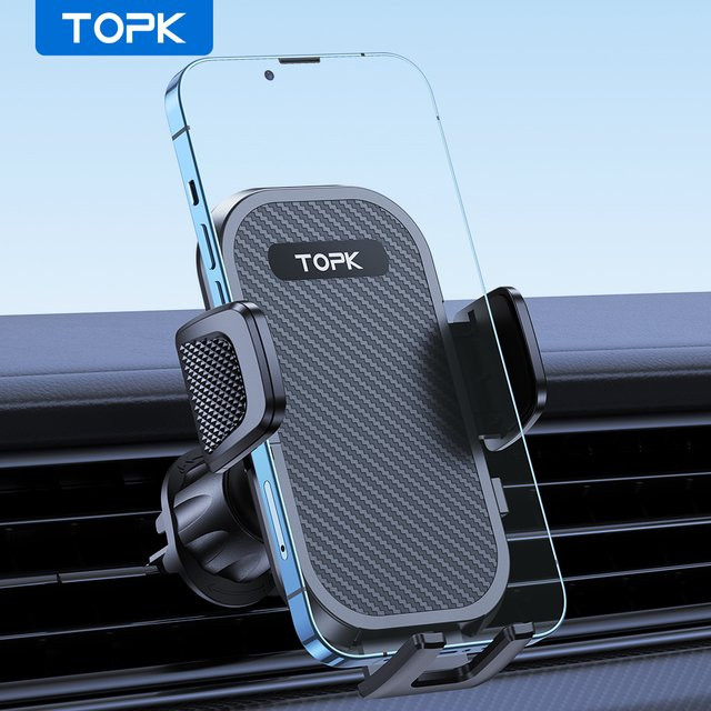 TOPK D42-G Kfz-Handyhalterung in Schwarz mit Metallhaken für Lüftungsschlitze und ultrastabile Freisprecheinrichtung für alle Smartphones - Bild 1